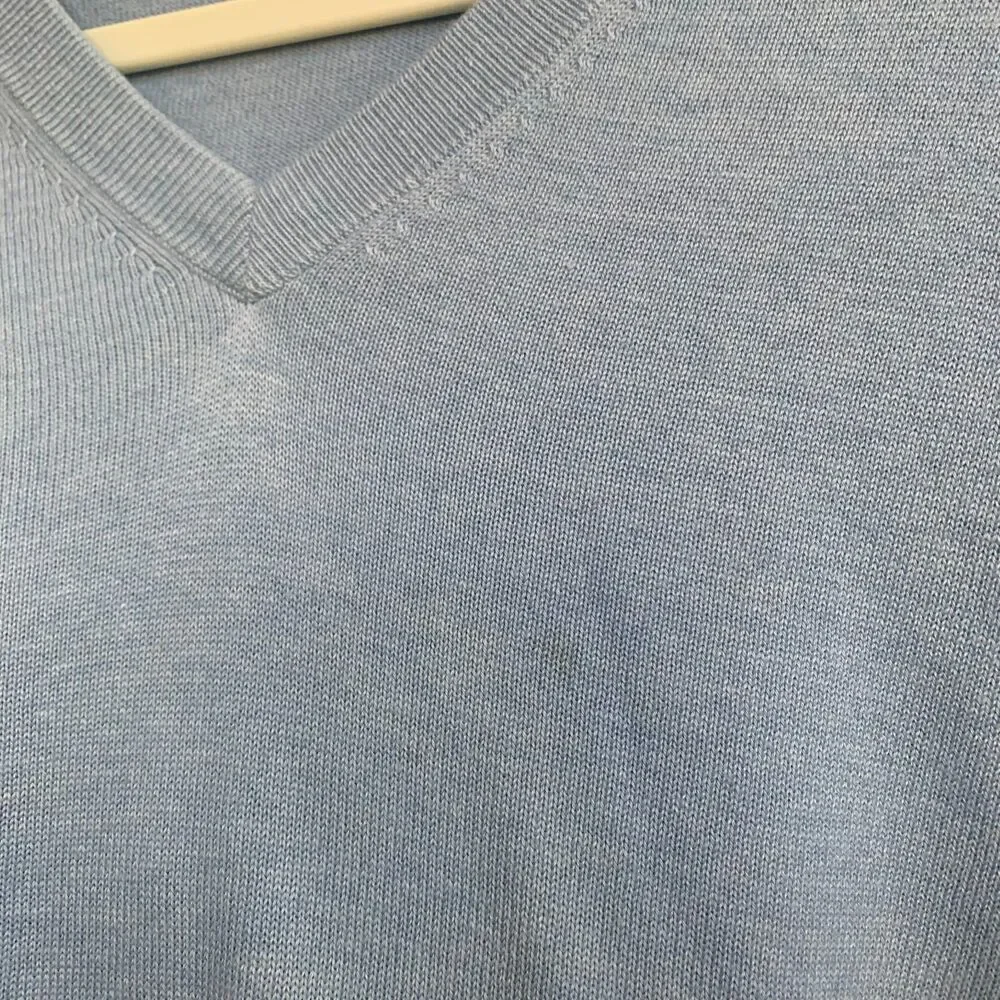 Peter Millar Silk Cashmere V-Neck Sweater Mens XL Blue Pull Over Preppy Office